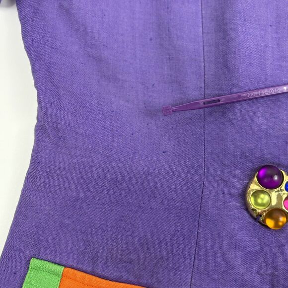 VTG Helene D Collection Linen Colorblock SS Jacket Jeweled Buttons FLAWS 14 - Picture 8 of 16